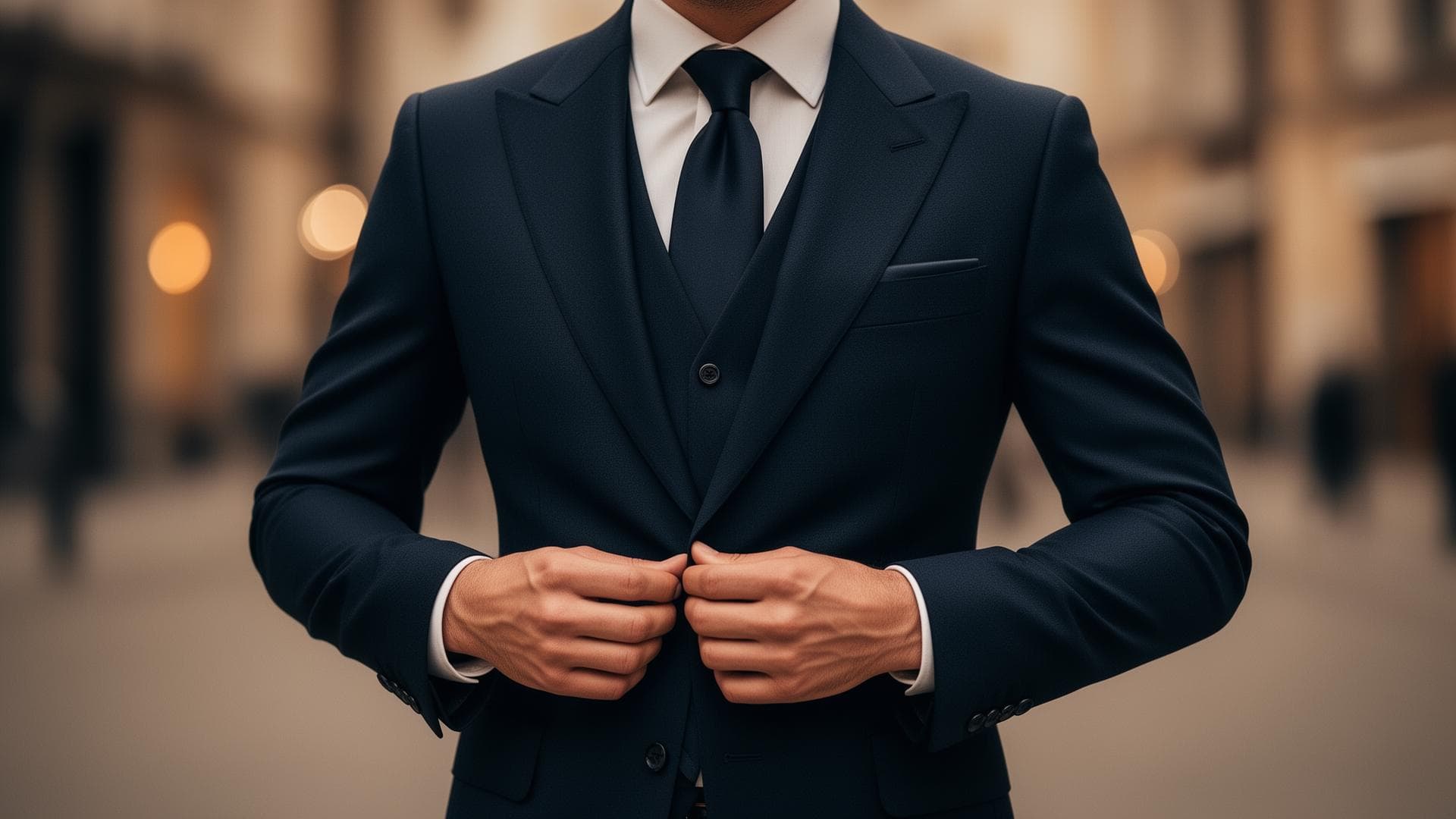 Traje navy formal elegante — renta en Mens Puebla
